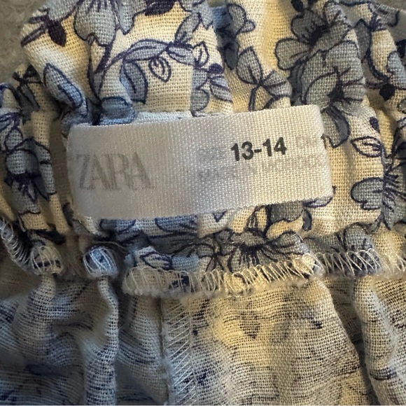 Zara girls blue floral wide leg pants paper bag waist size 13-14 - Picture 5 of 8